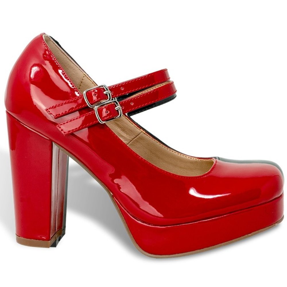 Women’s Vintage Chunky Platform Block Heel Mary Janes with Double Straps